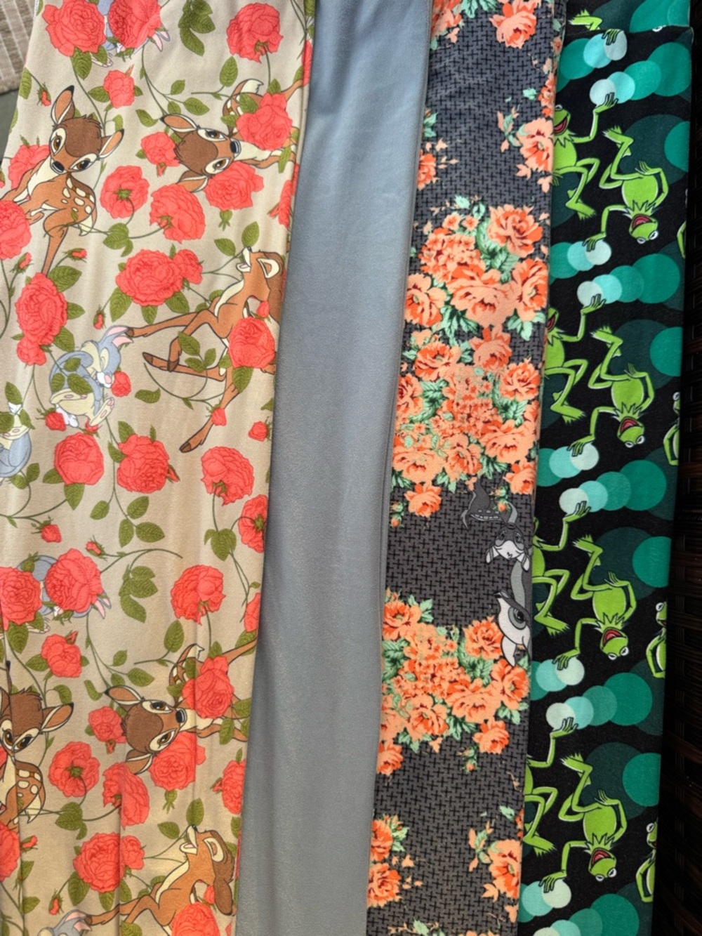 Y💐LuLaRoe 4 Leggings Disney Bambi, Kermit, Solid Grey OS